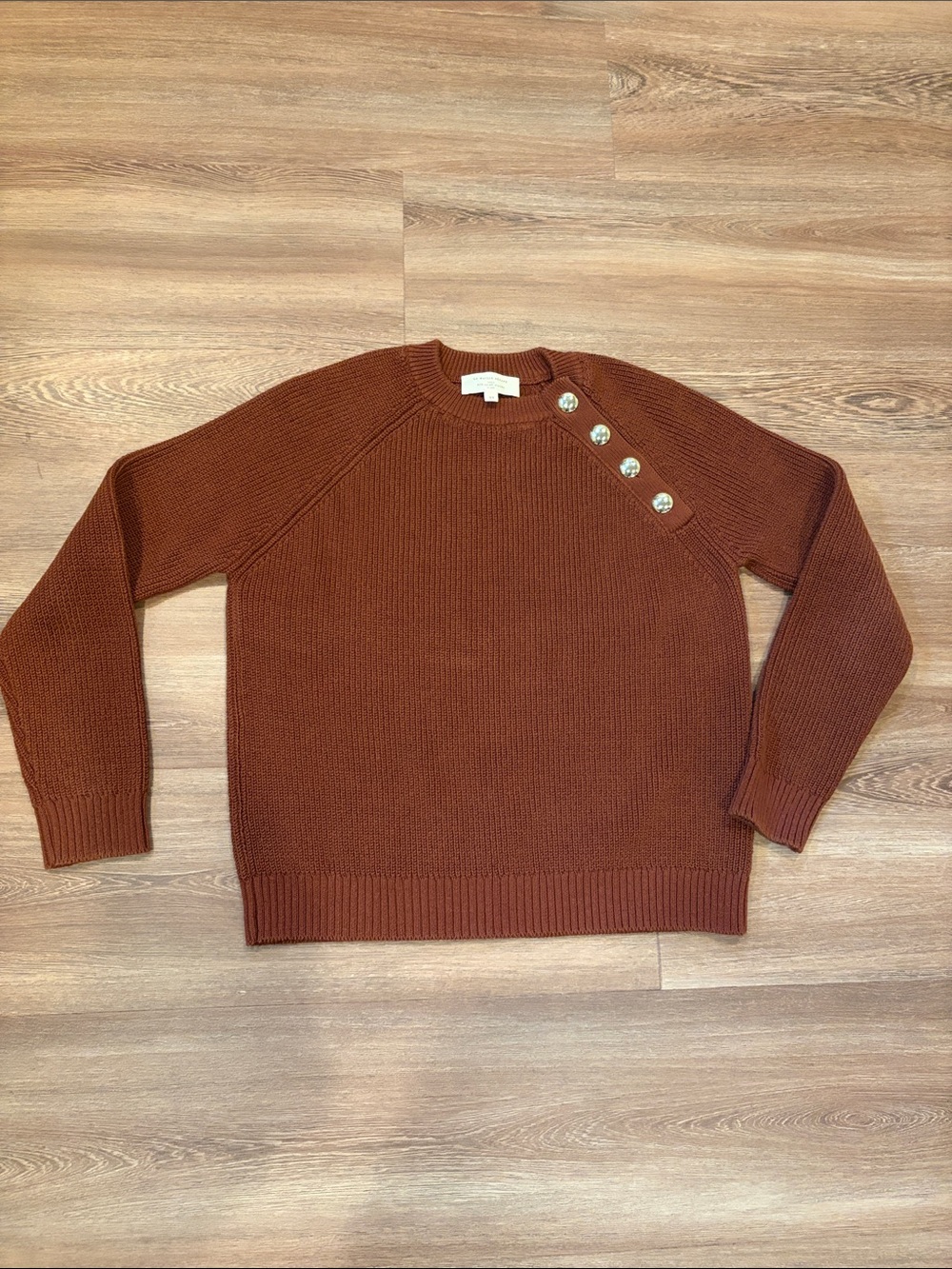 Sézane Button-Shoulder Crewneck Sweater - Rust Size XS